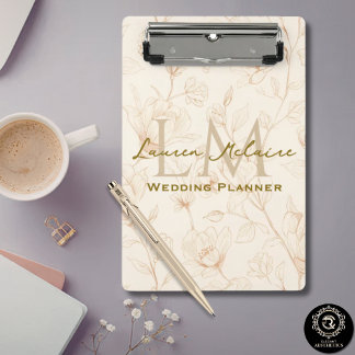 Neutral Wildflower Monogram Business Accent Mini Clipboard