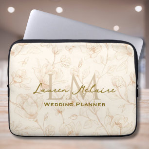Neutral Wildflower Monogram Business Style Laptop Sleeve