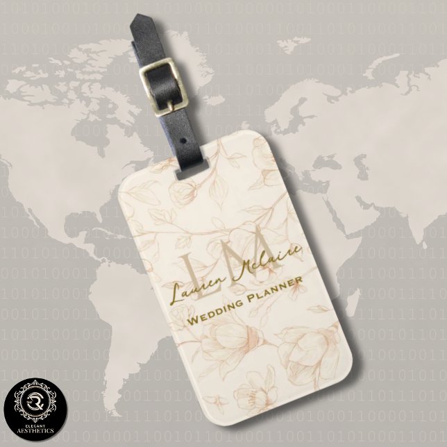 Neutral Wildflower Monogram Business Travel Luggage Tag (Neutral Wildflower Monogram Business Travel Luggage Tag)