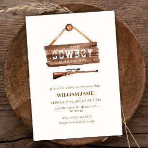 Neutral Wooden Wild West Cowboy Gun Baby Shower Invitation