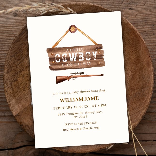 Neutral Wooden Wild West Cowboy Gun Baby Shower Invitation (Neutral Wooden Wild West Cowboy Gun Baby Shower Invitation)