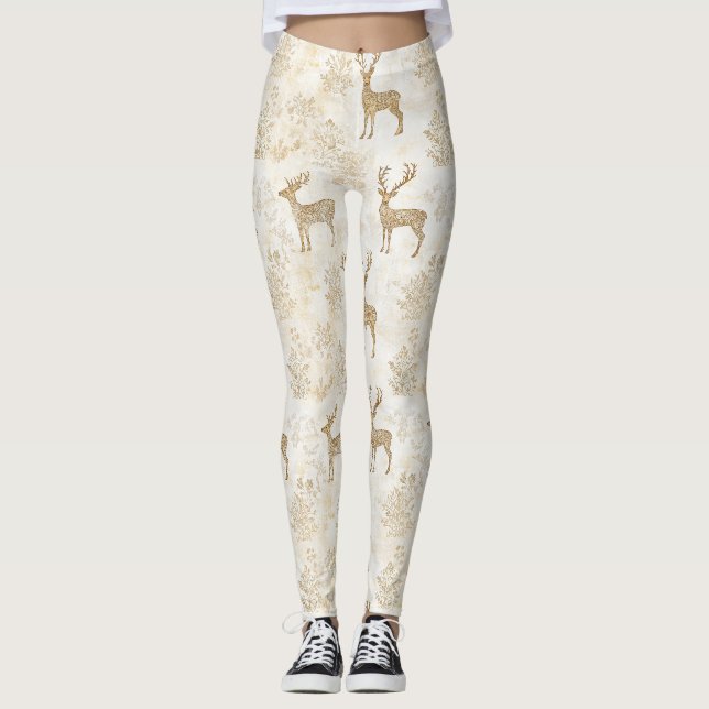 Neutral Woodland Deer Pattern Leggings (Front)