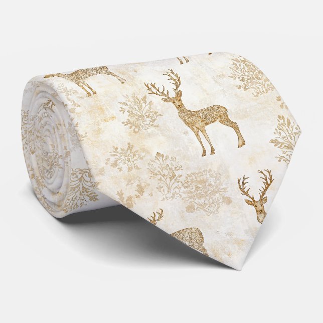 Neutral Woodland Deer Pattern Tie (Rolled)