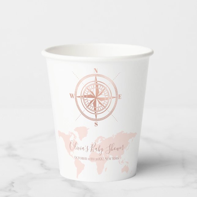 Neutral World Map Travel Adventure Baby Shower  Paper Cups (Front)