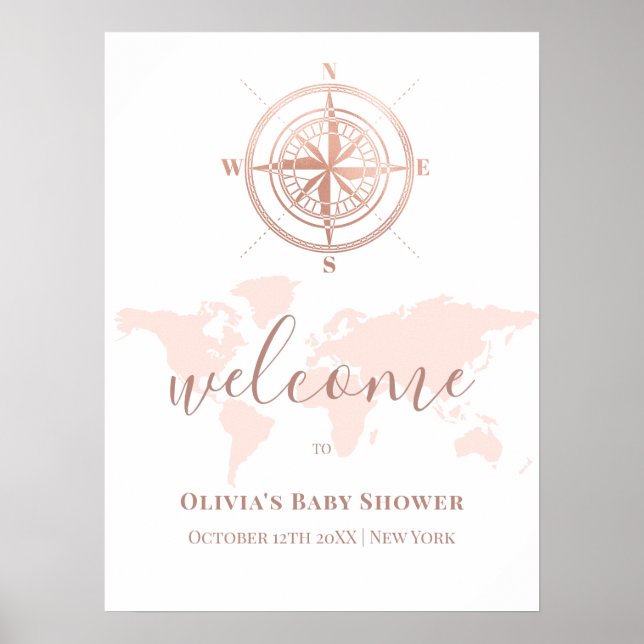 Neutral World Map Travel Baby Shower Welcome  Poster (Front)