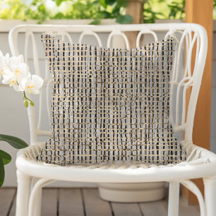Neutral Woven Look Pattern Faux Linen Gray Brown Cushion