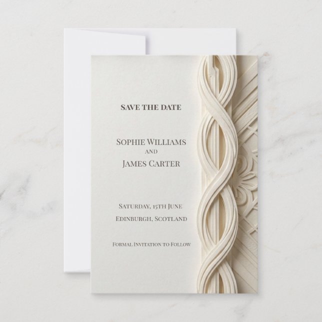 Neutral Woven Save The Date Card (Front)