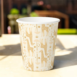 Neutral Yellow Giraffe Safari Wild One Party Paper Cups