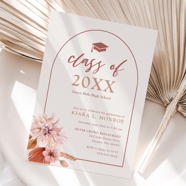Neutrals and Muted Pink Floral Graduation Party Invitation (Creator Uploaded)