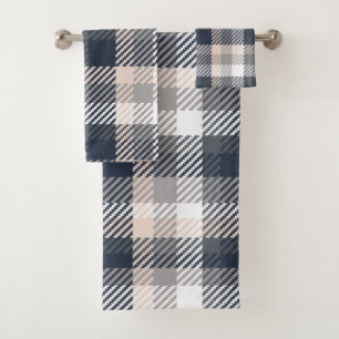 Neutrals Grey & Taupe Modern Style Plaid Bath Towel Set