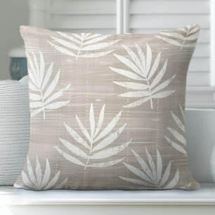 Neutrals Tan Palm Leaves Throw Pillow