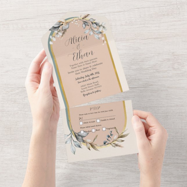 Neutrals Wedding Invite & RSVP Romantic Cotton (Tearaway)