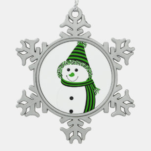 Neutrois Pride Snowman Snowperson Green Black Snowflake Pewter Christmas Ornament