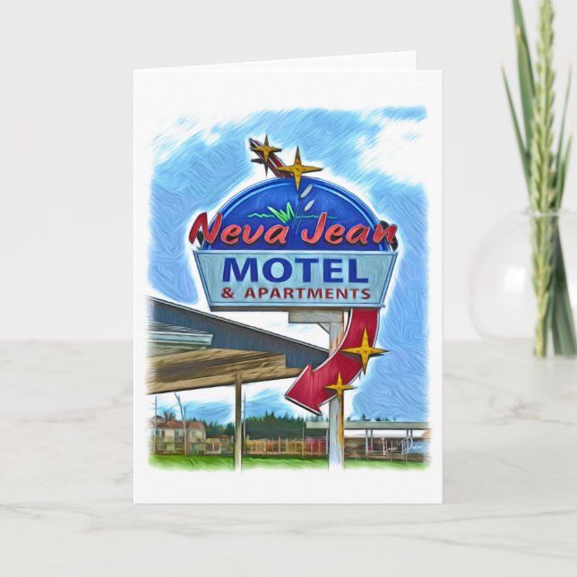 Neva Jean Motel Retro Neon Sign Greeting Card (Front)