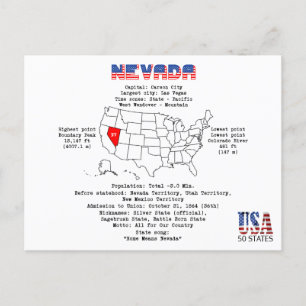 Nevada American state on a map and useful info Holiday Postcard