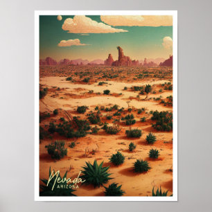 Nevada Arizona USA Art Vintage Travel Illustration Poster