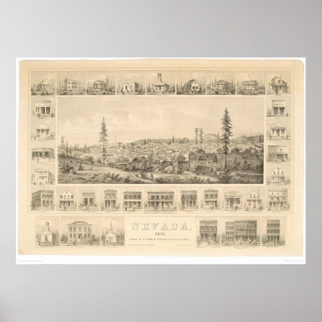 Nevada City, CA. Panoramic Map 1856 (1184A) Poster (Front)