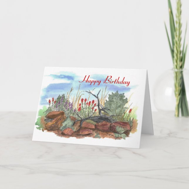 Nevada Desert Indian Paintbrush Birthday Card (Front)