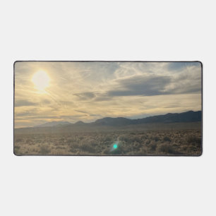 Nevada Desert Sunset – Golden Sky Over Horizon Desk Mat