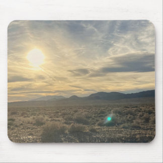Nevada Desert Sunset – Golden Sky Over Horizon Mouse Pad