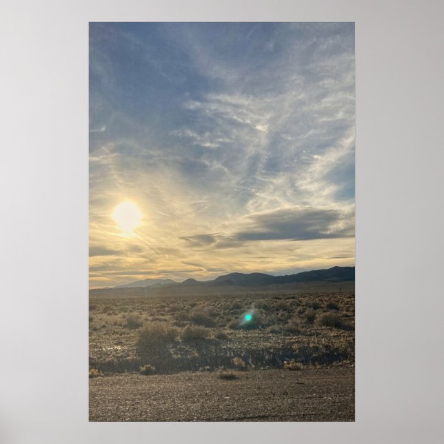 Nevada Desert Sunset – Vertical Golden Sky Poster (Front)
