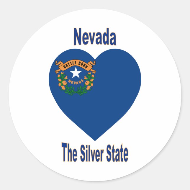 Nevada Flag Heart Classic Round Sticker (Front)