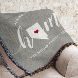 Nevada Home State Personalised Throw Blanket<br><div class="desc">Show some home state pride with this cute rustic grey throw blanket featuring "home" in white calligraphy script lettering with a silhouette map of the state of Nevada standing in for the letter "O." A red heart illustration inside the state map completes the design; you can change the position of...</div>