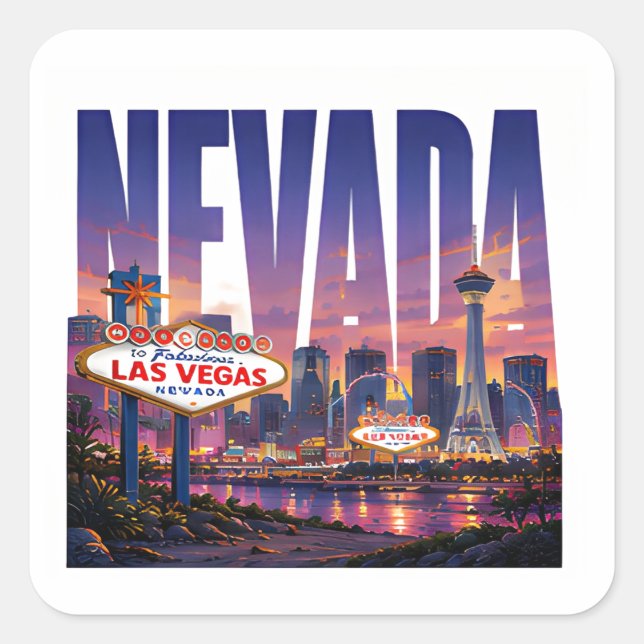 Nevada Las Vegas Desert Skyline Adventure Square Sticker (Front)