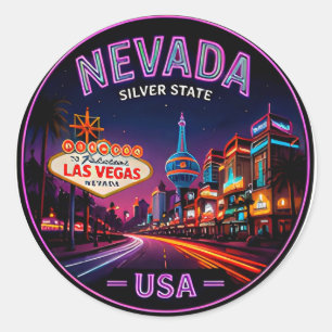 🟡 Nevada Las Vegas Skyline Travel Destination 🟡 Classic Round Sticker