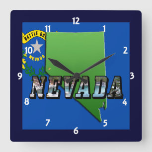 Nevada Map, Picture Text and Flag Clock