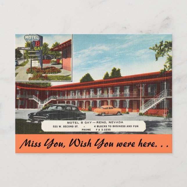 Nevada, Motel B Gay, Reno Postcard (Front)