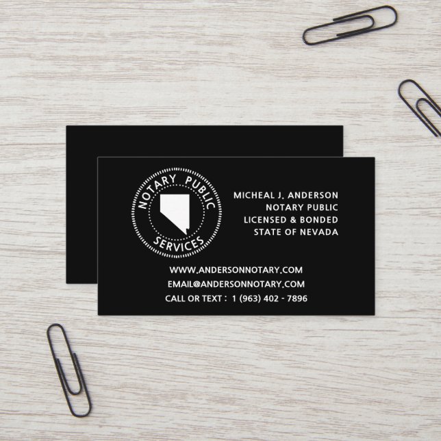 Nevada Notary Public Services Business Card (Front/Back In Situ)