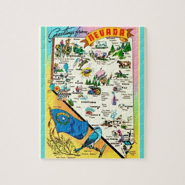 Nevada Postcard Map Jigsaw Puzzle (Vertical)