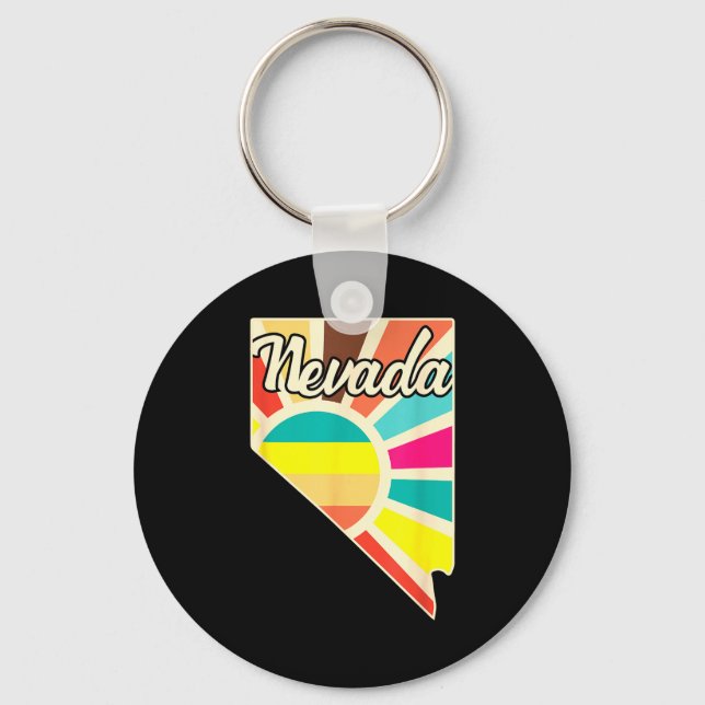 Nevada pride retro state outline colourful sunburs key ring (Front)