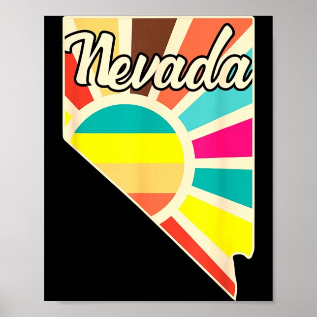 Nevada pride retro state outline colourful sunburs poster (Front)