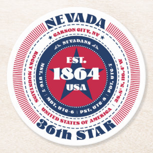 Nevada Red White Blue Typography Round Paper Coaster