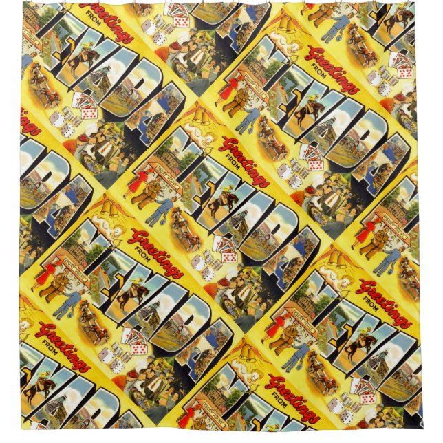 Nevada Souvenir Vintage Postcard Vegas Wedding Shower Curtain (Front)