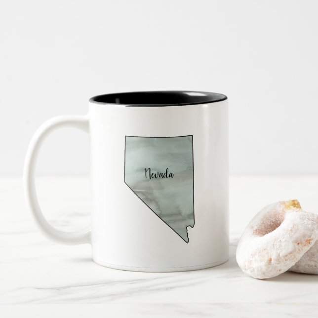 Nevada State Illustration Painting Two-Tone Coffee Mug (With Donut)