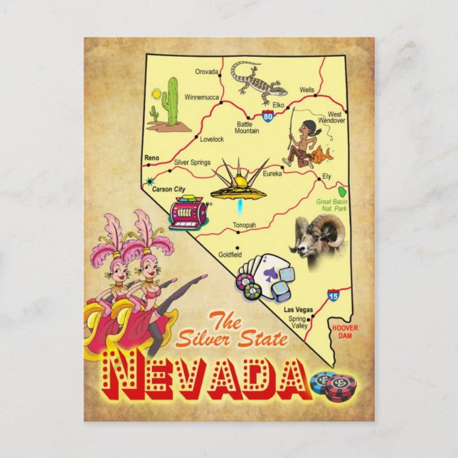 Nevada State Map Postcard (Front)
