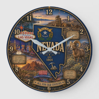 Nevada State Silver Desert and Las Vegas Rustic Large Clock