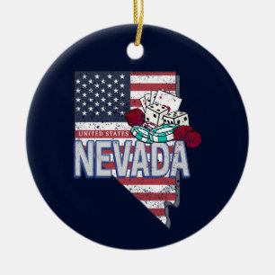 Nevada United States Retro Map Vintage USA Casino Ceramic Ornament