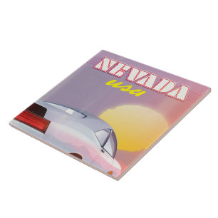 Nevada USA Setting sun sports car Ceramic Tile
