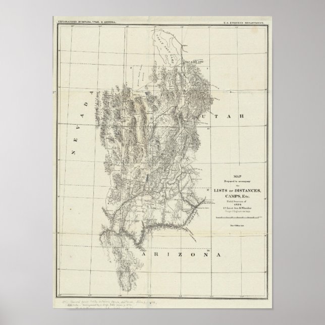 Nevada, Utah, and Arizona Map Poster (Front)