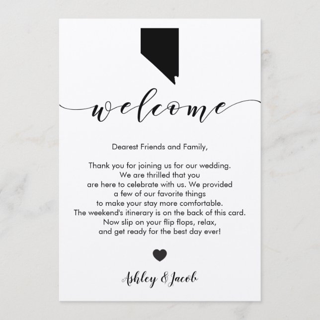 Nevada Wedding Welcome Letter & Itinerary Card (Front)