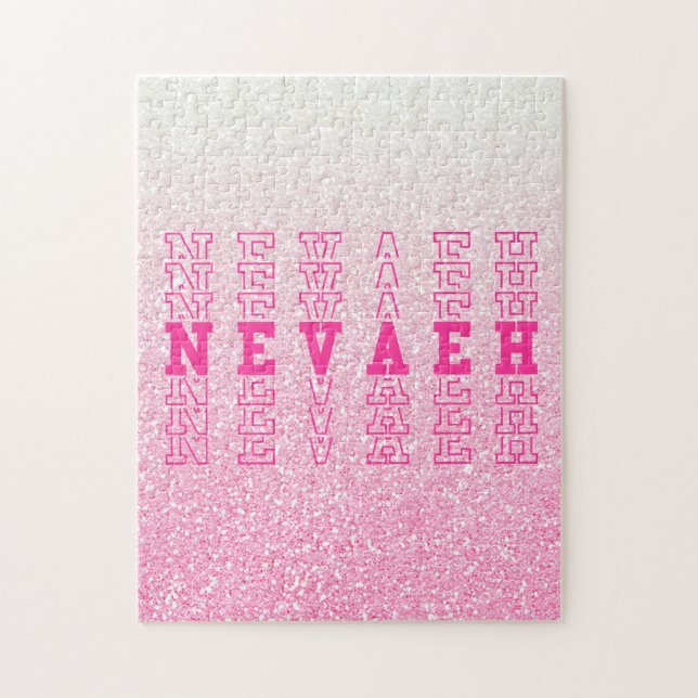 Nevaeh Cute Pink Custom Girly Name Jigsaw Puzzle (Vertical)