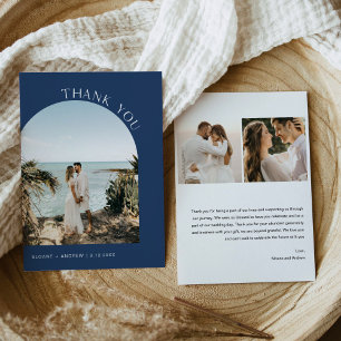 NEVE Navy Blue Modern Wedding Photo Thank You Card