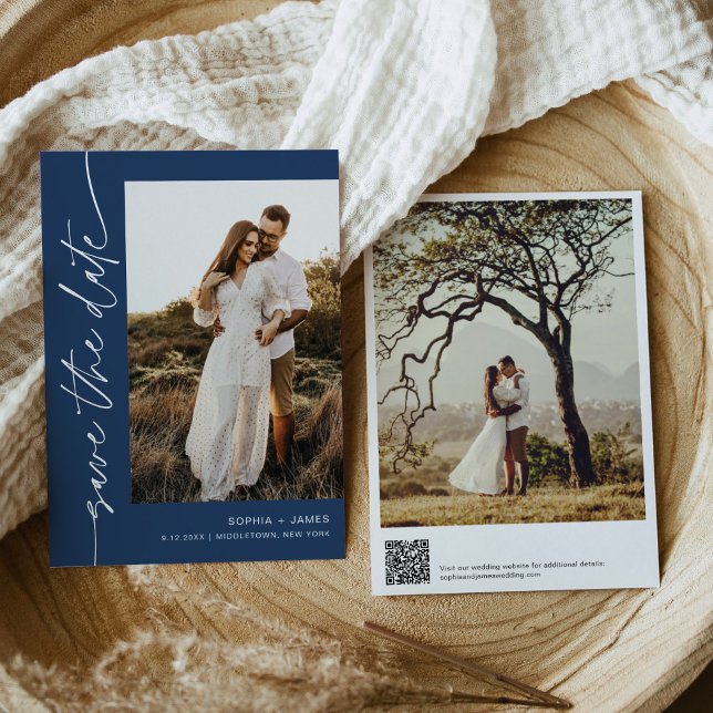 NEVE Navy Blue Photo Save The Date Card (Creator Uploaded)
