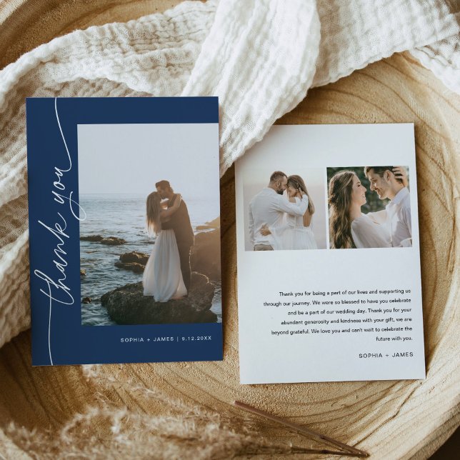 NEVE Navy Blue Photo Wedding Thank You Card (Creator Uploaded)