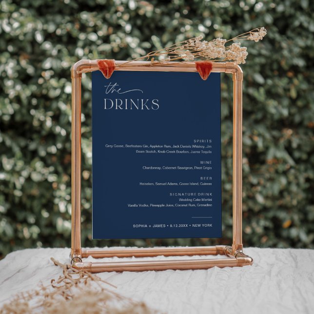 NEVE Navy Wedding Bar Drink Menu Sign (Creator Uploaded)