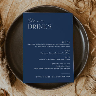 NEVE Navy Wedding Drink Bar Menu 5x7 Card